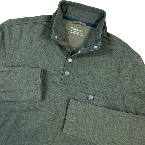 UNTUCKit Parkson Sweater Mens Medium Olive Green Snap Fleece Pullover - Picture 1 of 11